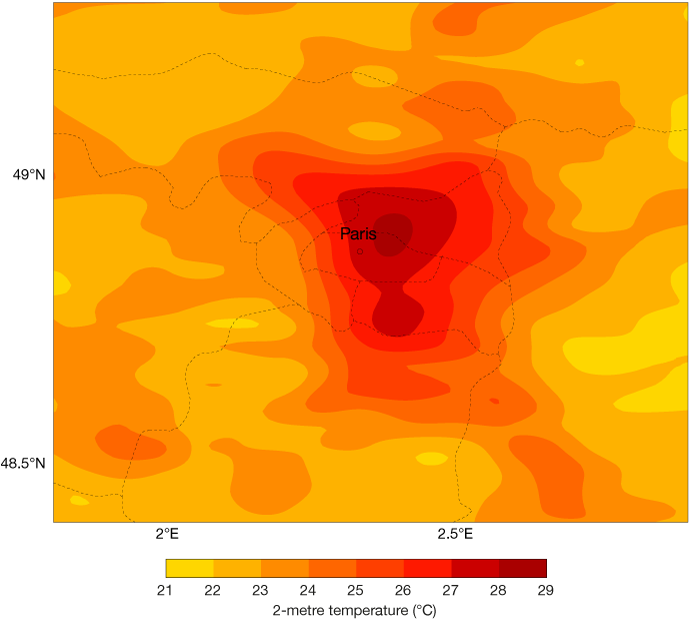 Temperature forecast with the urban scheme