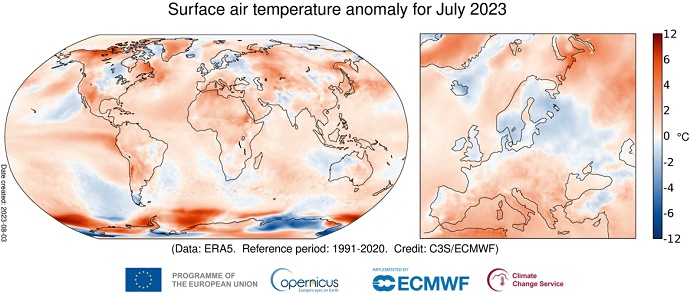 Surface air temperature anomaly July 2023 Surface air temperature anomaly July 2023