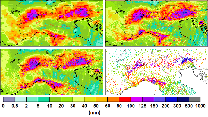 Alps precipitation forecasts at different resolutions Alps precipitation forecasts at different resolutions