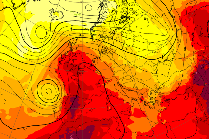 18-hour forecast of 500 hPa geopotential height and 850 hPa temperature from 00 UTC 18 July 2022 18-hour forecast of 500 hPa geopotential height and 850 hPa temperature from 00 UTC 18 July 2022