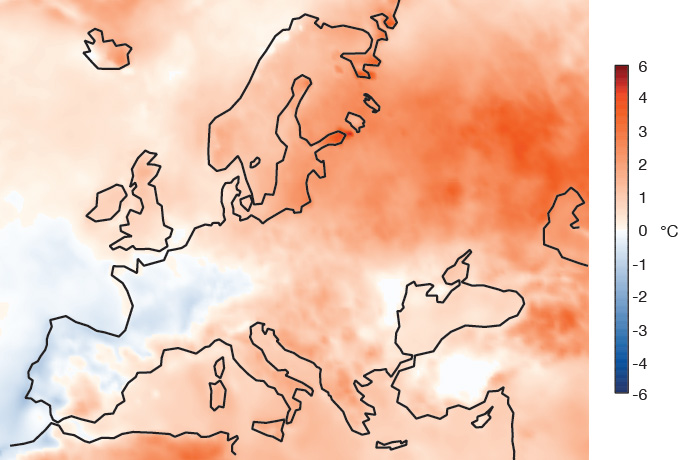 European temperature anomaly June-July-August 2021 European temperature anomaly June-July-August 2021