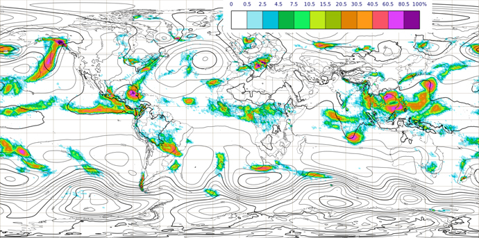 Ensemble forecast rainfall Probability (%) of rainfall exceeding 25 mm per 24 hours